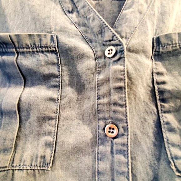 M Light Blue Mazik Button Down Distressed Denim Shirt Dress/Tunic 100% Cotton - Picture 15 of 16